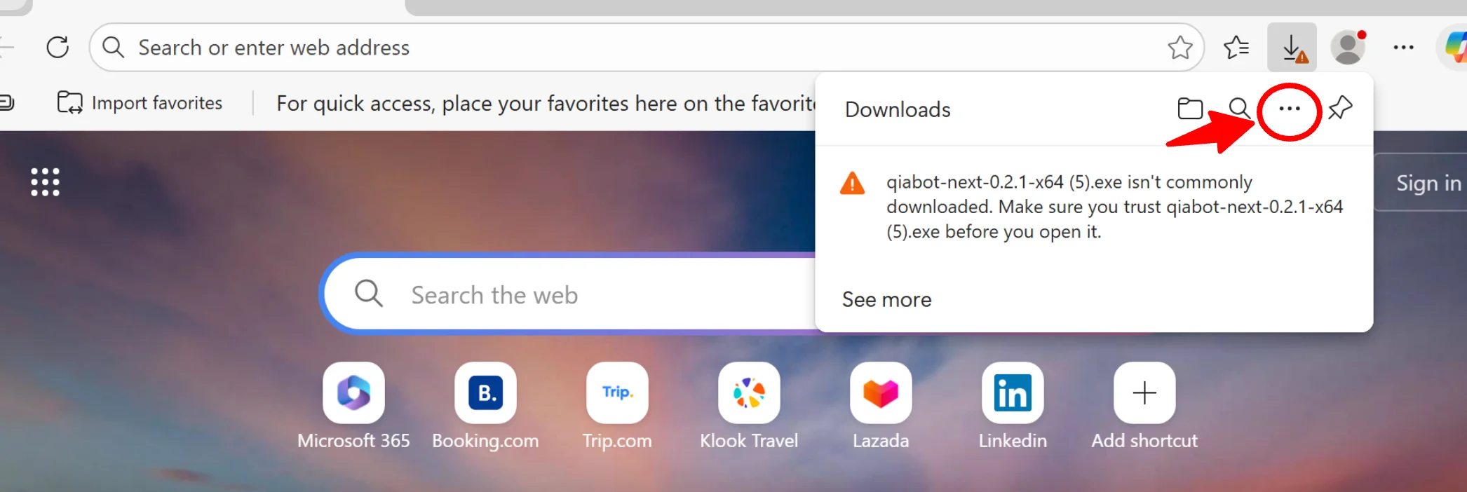 Browser download prompt - click the three dots button